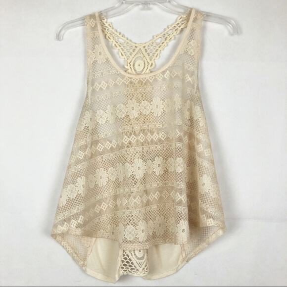 Ambiance Babydoll Top Juniors Medium Y2K Crochet Lace Boho Coastal Beachy Dainty - Picture 1 of 8